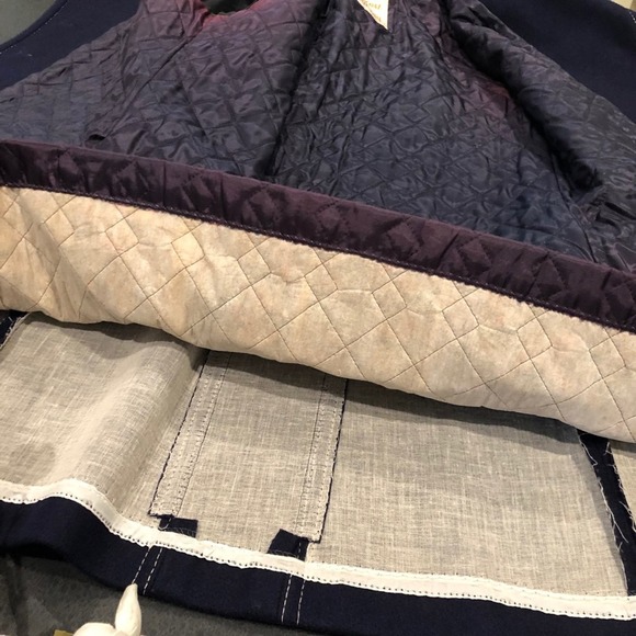 Vintage Wool Peacoat Navy Contrast Arthur Jay Rovercoat Dagger Collar 70's - Picture 8 of 13